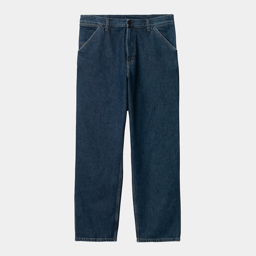 "Carhartt Single Knee Pant in Blau (Stone Washed), I032024_01_06, carhartt jeans aus Baumwoll-Denim, klassische Arbeitshose, leichter Used-Look."
