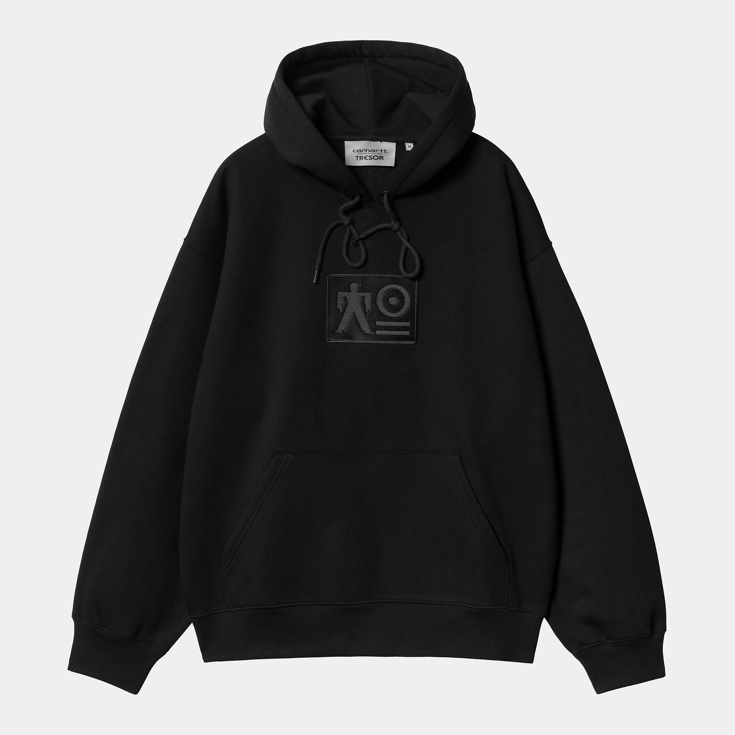 "Carhartt WIP x TRESOR Basement Hooded Sweatshirt, Schwarz/Grau, Baumwolle, Kapuzenpullover mit grafischem Print und Co-Branding."