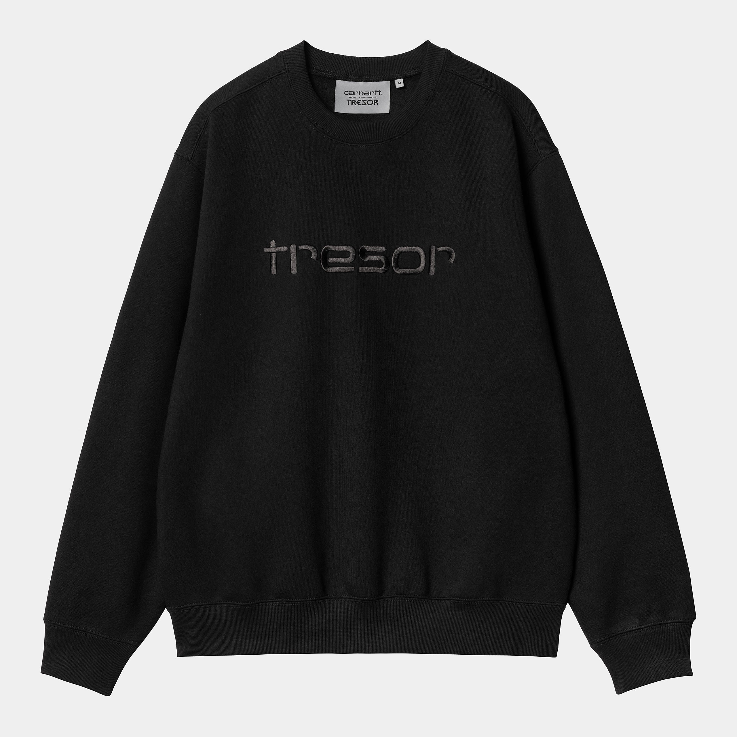 "Carhartt WIP x TRESOR Techno Alliance Sweatshirt, Schwarz/Grau, Baumwollmischung, grafischer Print mit Techno- und Tresor-Branding."