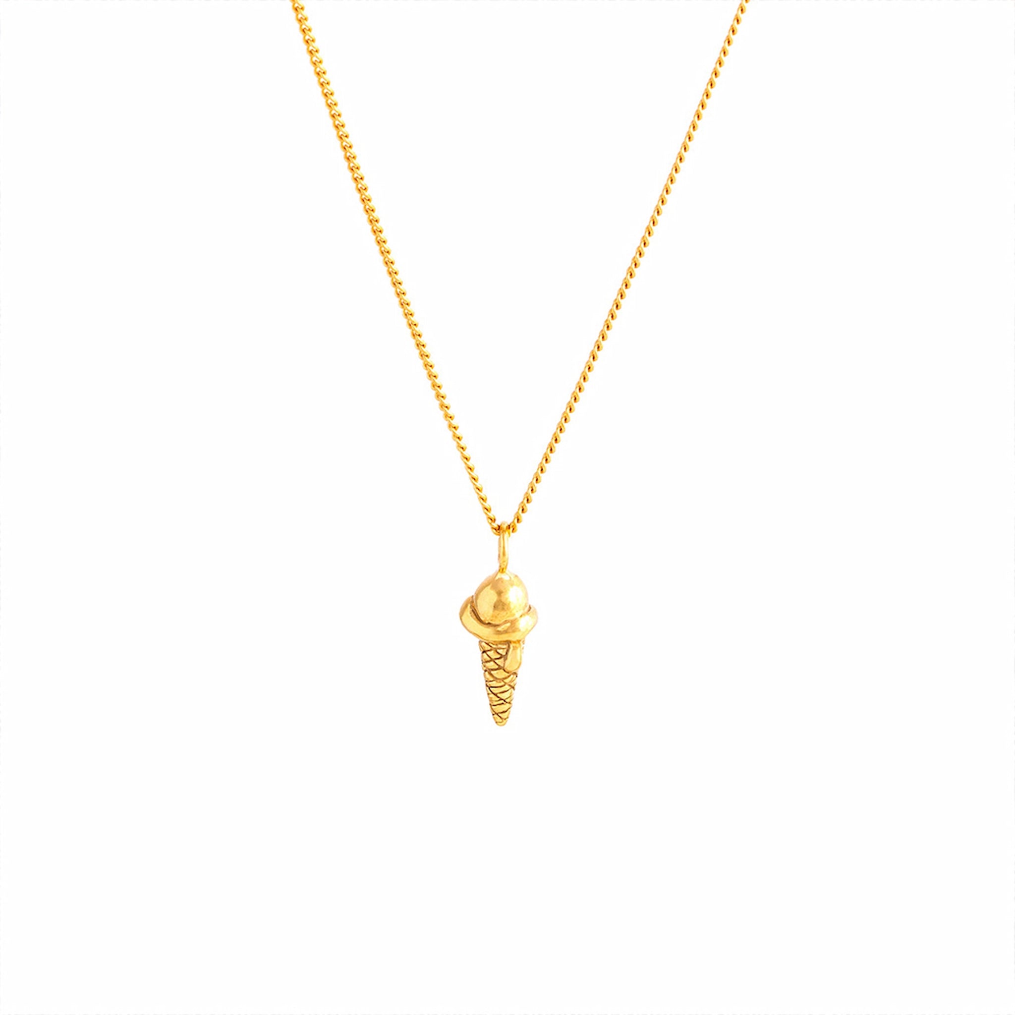 "Jonathan Johnson Halskette, Eistüte, Gold (Sterlingsilber goldplattiert), filigrane Kette mit Anhänger in Form einer Eiswaffel."