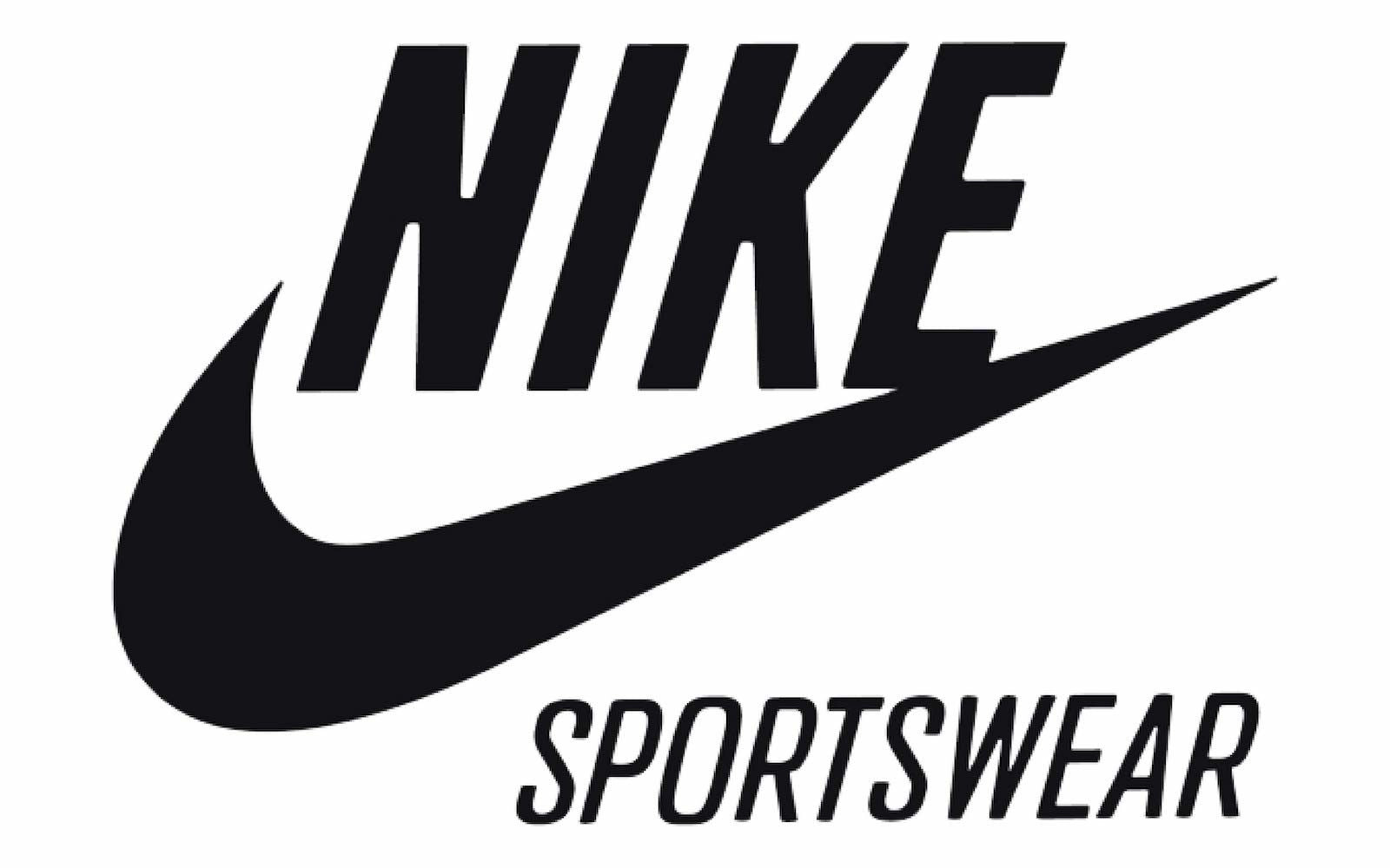 „Nike Sportswear Logo in Schwarz auf weißem Hintergrund, ikonisches Markenlogo.“