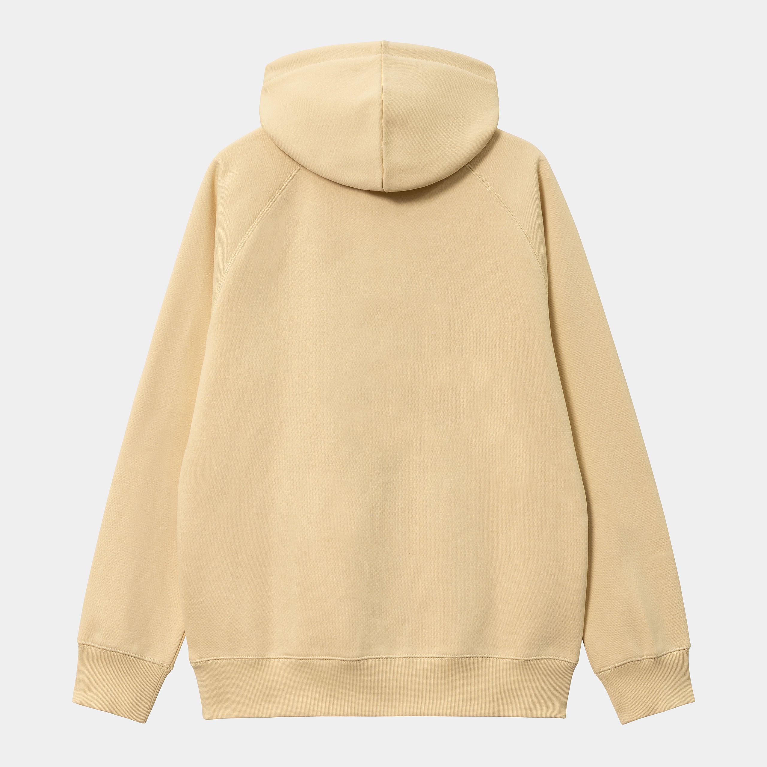 „Carhartt WIP Hooded Chase Sweatshirt in Citron (Gelb) mit goldenem Logo-Stick – Detailansicht der schweren Baumwollqualität bei Stickabush Berlin.“