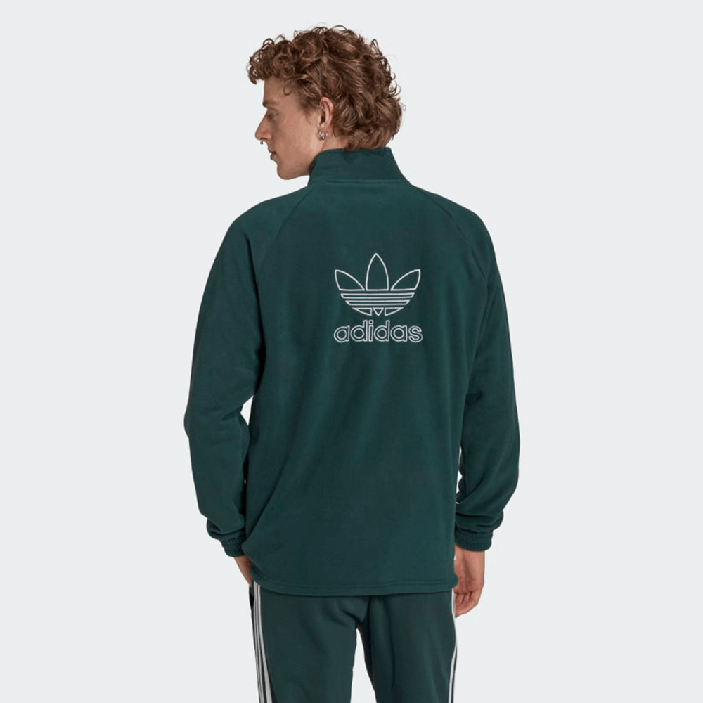 "Adidas Classics Trefoil Teddy Fleecejacke, Mineral Green (gedämpftes Grün), Teddy-Fleece, lockere Jacke mit Reißverschluss und großem Trefoil-Logo."