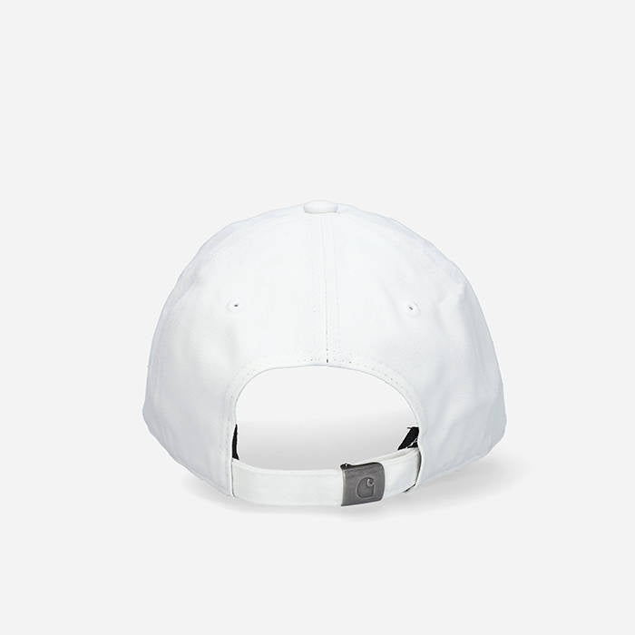 "Carhartt WIP Canvas Script Cap, White/Black, Canvas, Baseballkappe mit gesticktem Carhartt-Schriftzug vorne und verstellbarem Riemen."