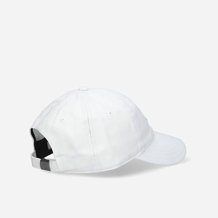 "Carhartt WIP Canvas Script Cap, White/Black, Canvas, Baseballkappe mit gesticktem Carhartt-Schriftzug vorne und verstellbarem Riemen."