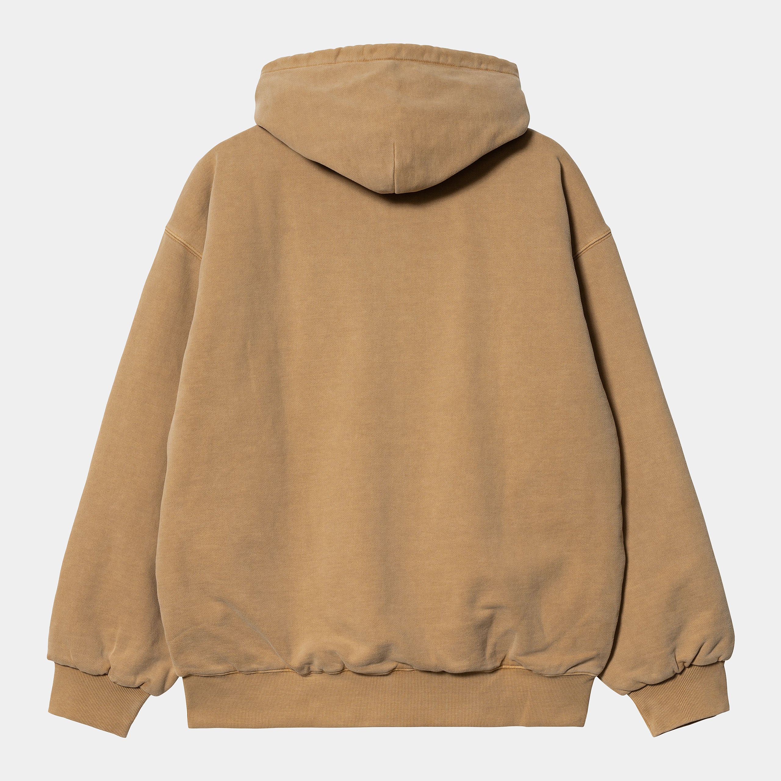 “Hellbraune Carhartt WIP Hooded Vista Jacket ("Dusty Hamilton Brown"). Schwere Kapuzenjacke aus robustem Baumwoll-Canvas mit verstellbarer Kapuze, durchgehendem Reißverschluss, zwei Seitentaschen und gewebtem Logo-Etikett. Lässiger Workwear-Stil.“
