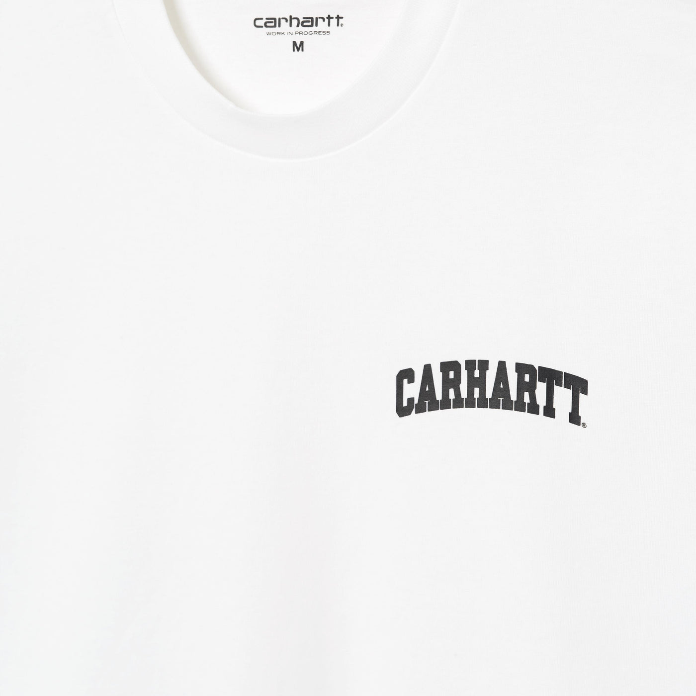 "Carhartt WIP S/S University Script T-Shirt, White/Black, Baumwolle, kurzärmeliges T-Shirt mit schwarzem Universitäts-Schriftzug."
